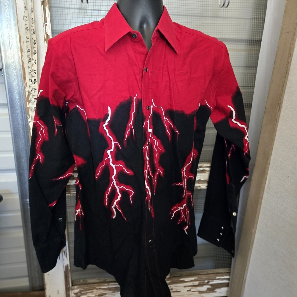 VTG Brooks & Dunn Lightning Bolts Panhandle Slim Metal Buttons Shirt M
